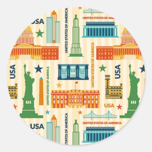 Landmerken van de Verenigde Staten van Amerika Ronde Sticker (Voorkant)