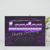Landon Name Vorname lila retro Karte Geburtstag Kaart (Staand voorkant)