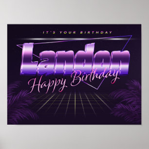 Landon Nom Vorname lila retro Poster Geburtstag