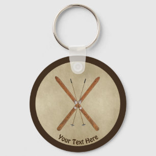 Landoverschrijdende ski's op oud papier sleutelhanger