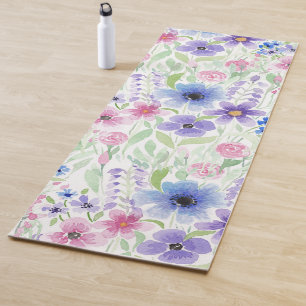 Landroze Paarse Waterverven bloemen Yogamat