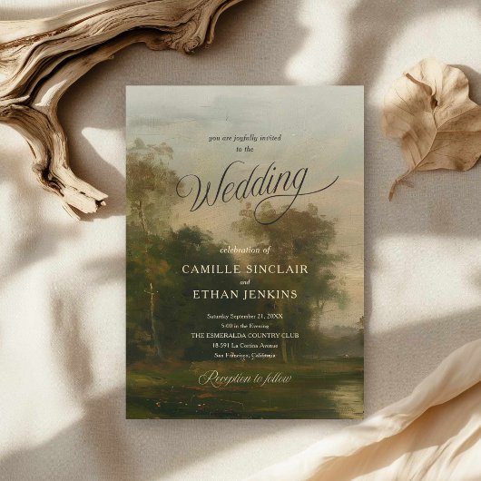 Landscape Art Wedding Invitation Kaart