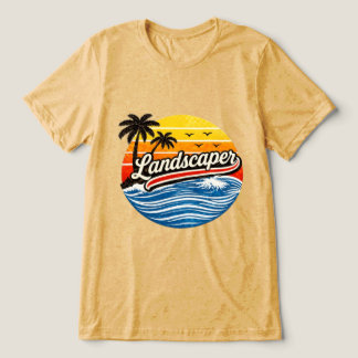 Landscaper Retro Sunset Design Tri-Blend Shirt