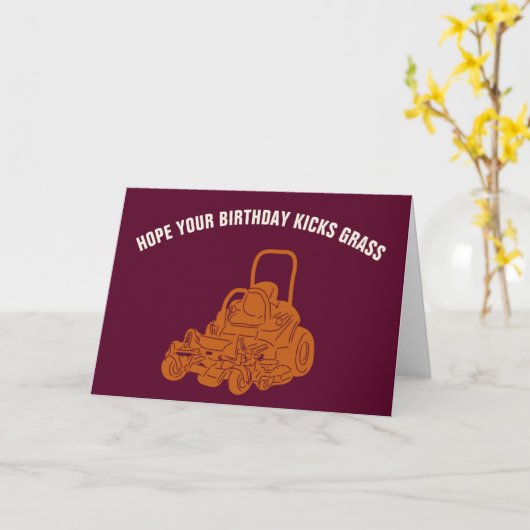 Landscapers Grappige grasmaaier Verjaardag Kaart (Gele Bloem)
