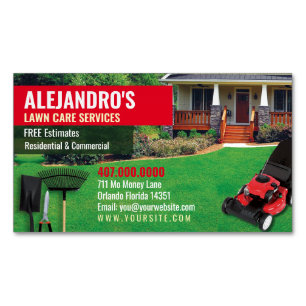 Landscaping Lawn Care Mower Sjabloon Magnetisch Visitekaartje