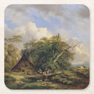 Landschaft bei Gutenstein - Dominik Schufried Vierkante Kartonnen Onderzetter