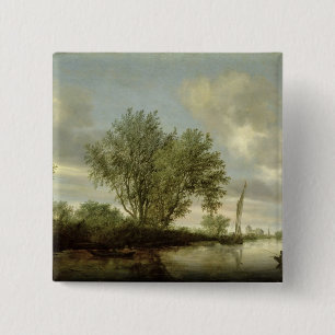 Landschap, 1645 vierkante button 5,1 cm