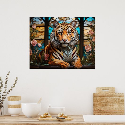 *~* Landschap AP68 TIGER Glas in lood 5:4 Fantasie Poster (Keuken)