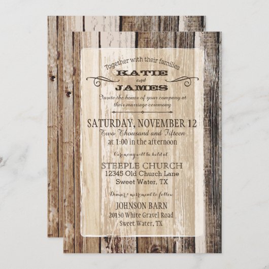 Landschap Barn Wood Planks Rustic Wedding Kaart (Voorkant / Achterkant)