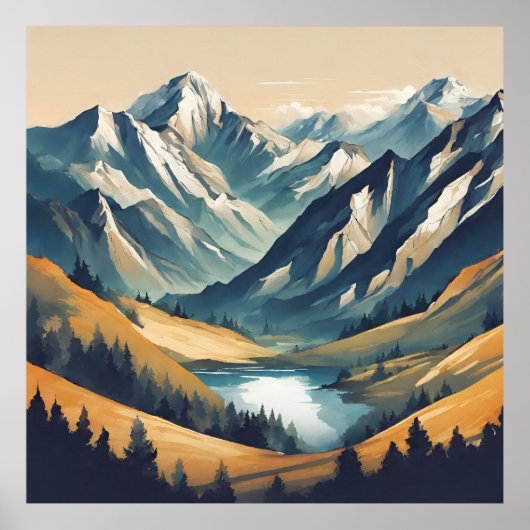 Landschap bergmeer poster (Voorkant)