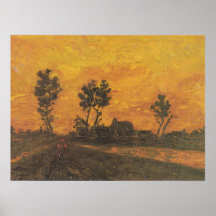 Landschap bij zonsondergang   Zonsondergang Landsc Poster