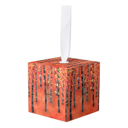 Landschap Birch Forest Kubus Ornament (Voorkant hoekig)