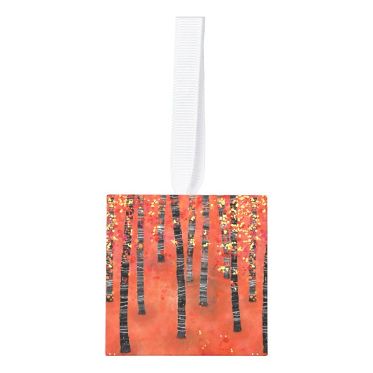Landschap Birch Forest Kubus Ornament (Voorkant)