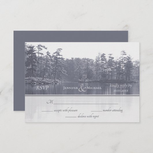 landschap blauwe grijze bruiloft van het bergmeer  RSVP kaartje (Voorkant / Achterkant)