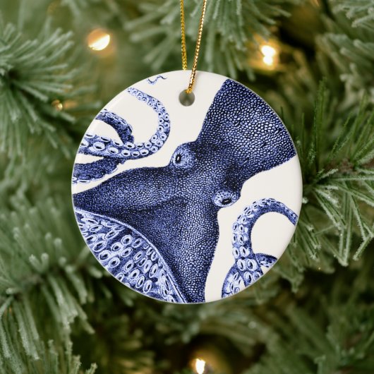 Landschap Blue Octopus Keramisch Ornament (Boom)