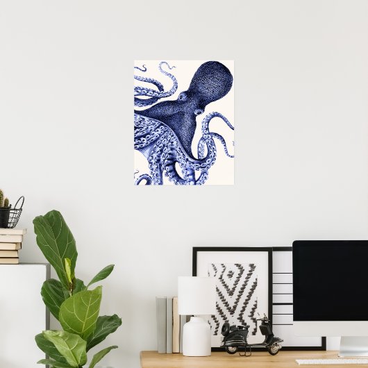 Landschap Blue Octopus Poster (Thuiskantoor)
