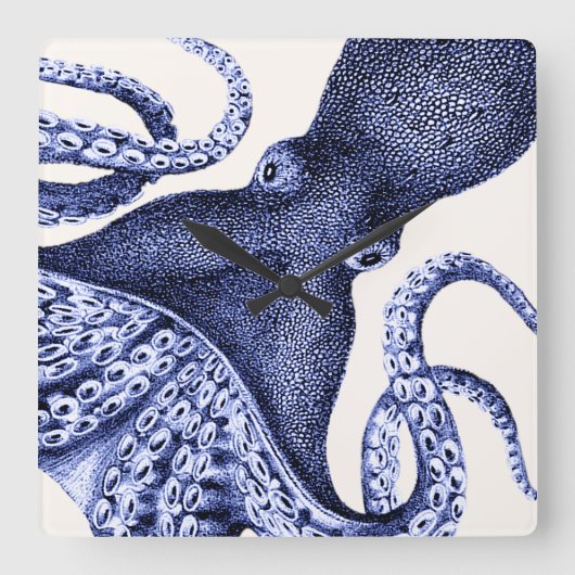 Landschap Blue Octopus Vierkante Klok (Voorkant)