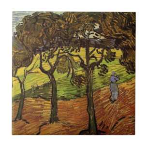 Landschap, Bomen en Figuren door Vincent van Gogh Tegeltje