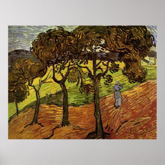 Landschap, bomen en figuren van Vincent van Gogh Poster (Voorkant)