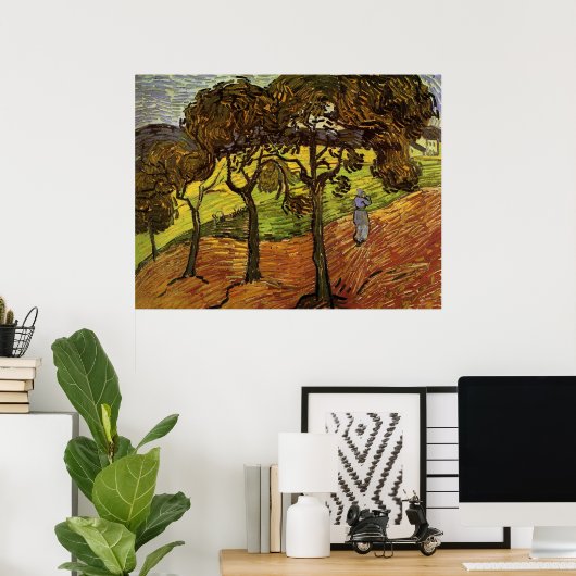 Landschap, bomen en figuren van Vincent van Gogh Poster (Thuiskantoor)