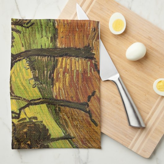 Landschap, bomen en figuren van Vincent van Gogh Theedoek (Quarter Fold)