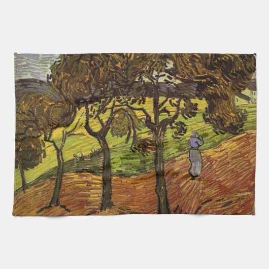 Landschap, bomen en figuren van Vincent van Gogh Theedoek (Horizontaal)