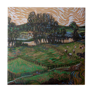 Landschap, Brug over de Oise door Vincent van Gogh Tegeltje