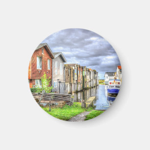 Landschap Bungalow Harbor Scenary Boat Magneet