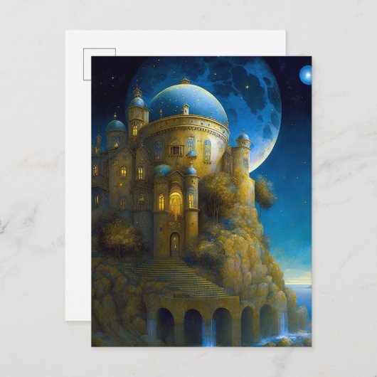 Landschap Castle Fantasy Moon Briefkaart (Voorkant / Achterkant)