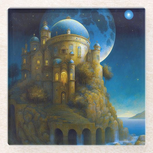 Landschap Castle Fantasy Moon Glazen Onderzetter (Voorkant)