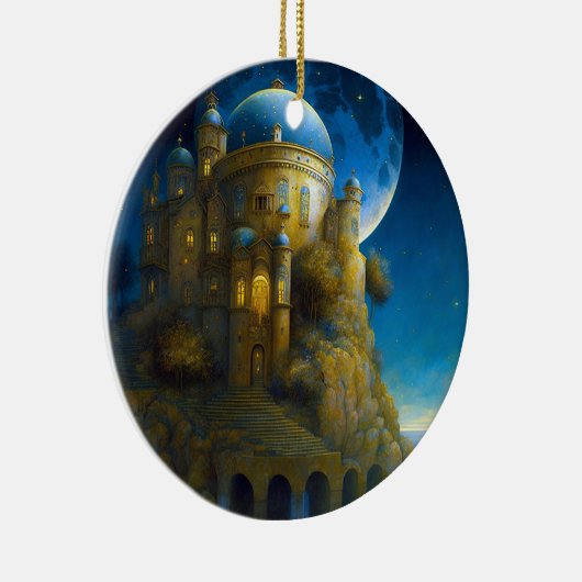 Landschap Castle Fantasy Moon Keramisch Ornament (Rechts)