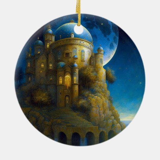 Landschap Castle Fantasy Moon Keramisch Ornament (Achterkant)