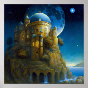 Landschap Castle Fantasy Moon Poster