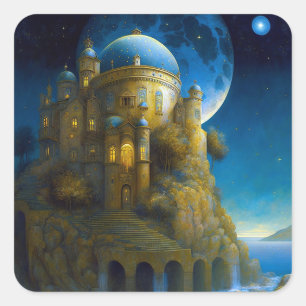Landschap Castle Fantasy Moon Vierkante Sticker