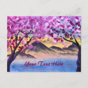 Landschap Cherry Blossom Trees Lake Dusk Briefkaart
