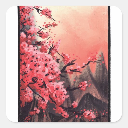 Landschap Cherry blossom Vierkante Sticker (Voorkant)