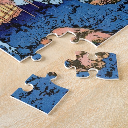 Landschap Cool oriental japanese Hokusai Fuji Uitz Legpuzzel (Zijkant)
