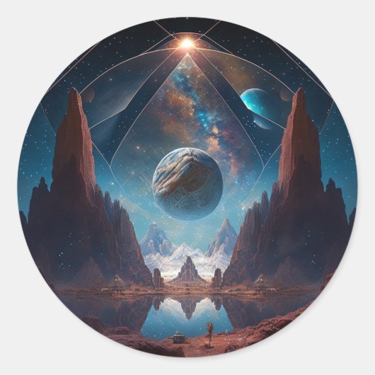 Landschap Cosmic Fantasy Ronde Sticker (Voorkant)