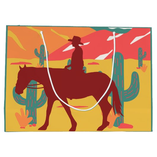 Landschap Cowboy Silhouette Groot Cadeauzakje (Achterkant)