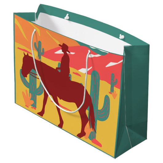Landschap Cowboy Silhouette Groot Cadeauzakje (Achterkant Gekanteld)