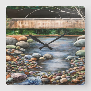 Landschap De beek originele handgeschilderde kunst Vierkante Klok