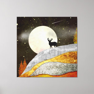 Landschap Deer Moon Canvas Afdruk