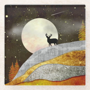Landschap Deer Moon Glazen Onderzetter