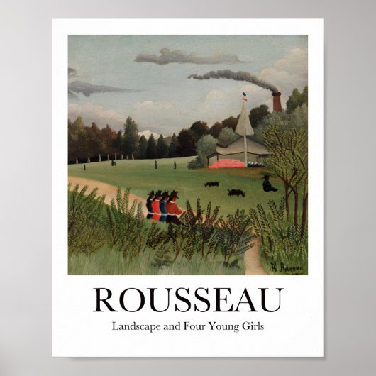 Landschap en vier jonge meisjes door Henri Roussea Poster (Voorkant)