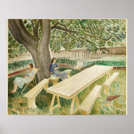 landschap, Engeland, twee vrouwen in een tuin Poster (Voorkant)