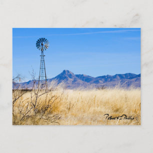 Landschap Foto Rustic Windmill Mountain Range Briefkaart