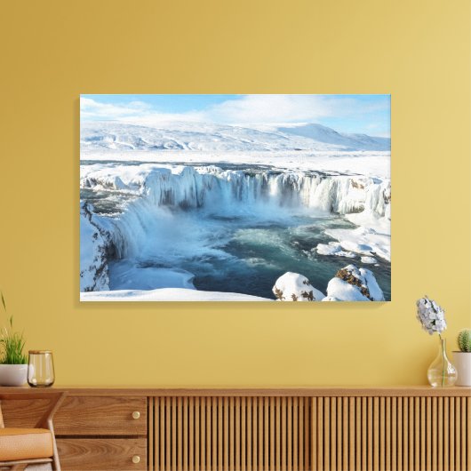 Landschap Godafoss Waterfall Canvas Afdruk (Insitu (Woonkamer))