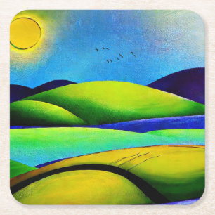 Landschap Green Hills Vierkante Kartonnen Onderzetter