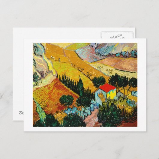 Landschap House en Plowman Vincent Van Gogh Briefkaart (Voorkant / Achterkant)