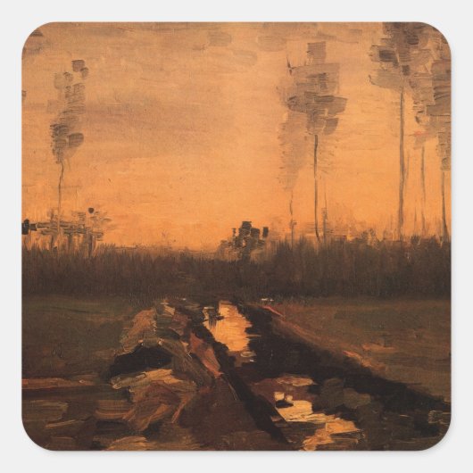 Landschap in Dusk door Vincent van Gogh Vierkante Sticker (Voorkant)